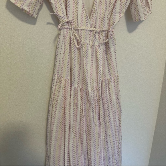 ASOS White Pastel Textured Dots V Neck Wrap Dress Midi Length Size XS Women’s - Picture 6 of 11